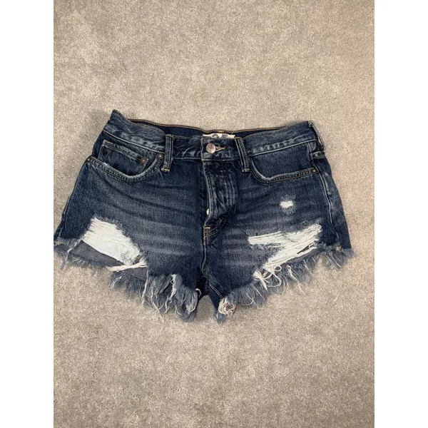 We The Free people Micro Shorts Womens 25 Blue Cut Off Fringe Button Fly - Image 3