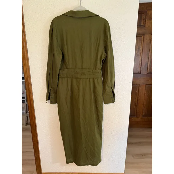 MODESEES Dress Olive M Womens Ruched Faux Wrap‎ Long Sleeve Midi Modest - Image 10
