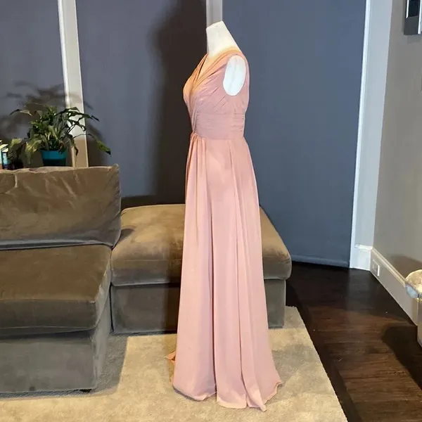 Women’s V-Neck Ruched Full Length Chiffon Bridesmaid Formal Dress Size S NWOT - Image 3