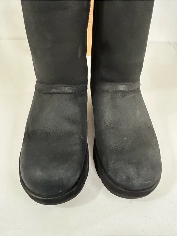 UGG Women's Classic Black Short Leather Waterproof Boots Size 9 - Image 3