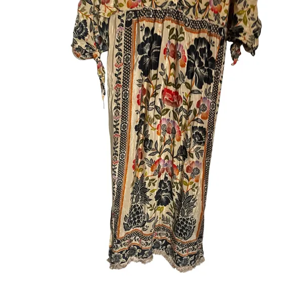 Farm Rio Romantic Garden Tie Sleeve Floral Print Fringed Mock Neck Maxi Dress M - Image 11