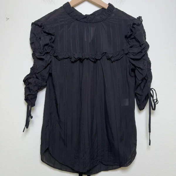 Veronica Beard Women SILK Top Blouse 4 Black‎ Ruffle Royalcore Cottage - Image 5