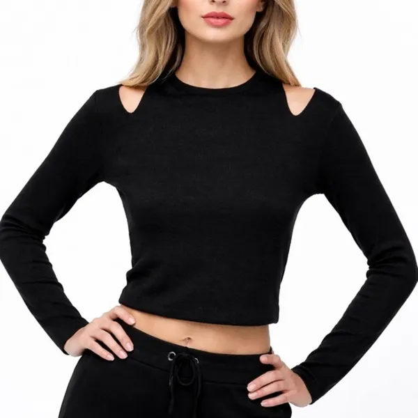 ZARA Black Cold Shoulder Cutout Crop Sweater Top Size M Goth Chic Classy - Image 10