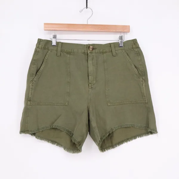 Aerie Adventure Cutoff Shorts Womens Medium Olive Green Patch Pockets Frayed Hem - Image 2