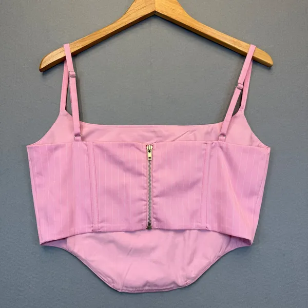 BY.DYLN Hendrix Corset Pink‎ Pinstripe Square Neck Crop Top DL2581 Womens Large - Image 10
