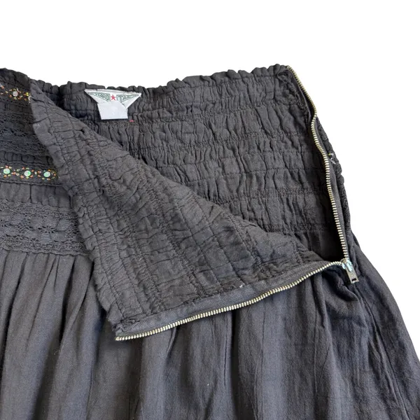 Hard Tail Western USA Mini Skirt Womens XS Black Gauze Beaded Smocked Boho - Image 5