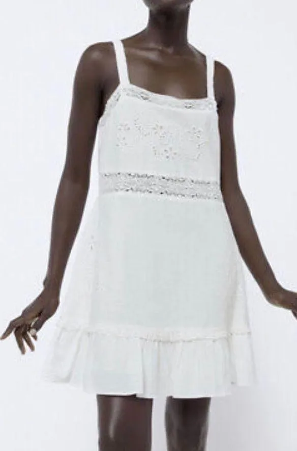 ZARA Women Sz S Embroidered Dress 0881/130 White - Image 2
