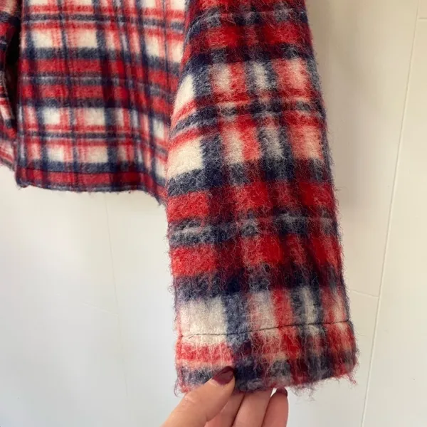 Madewell Wool Blend Red Plaid Fuzzy Pullover Long Sleeve Top ~ Women’s Size S - Image 6