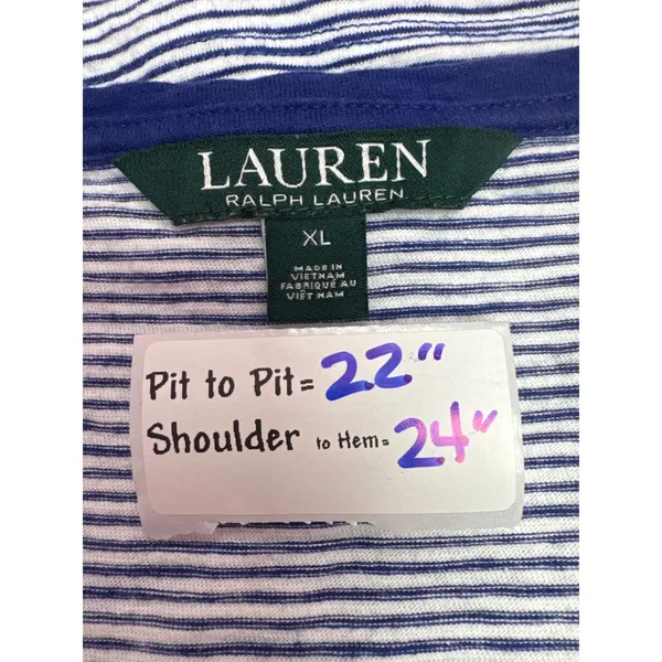 Lauren Ralph Lauren Women's Striped T Shirt Top XL Navy Blue‎ White Casual - Image 2