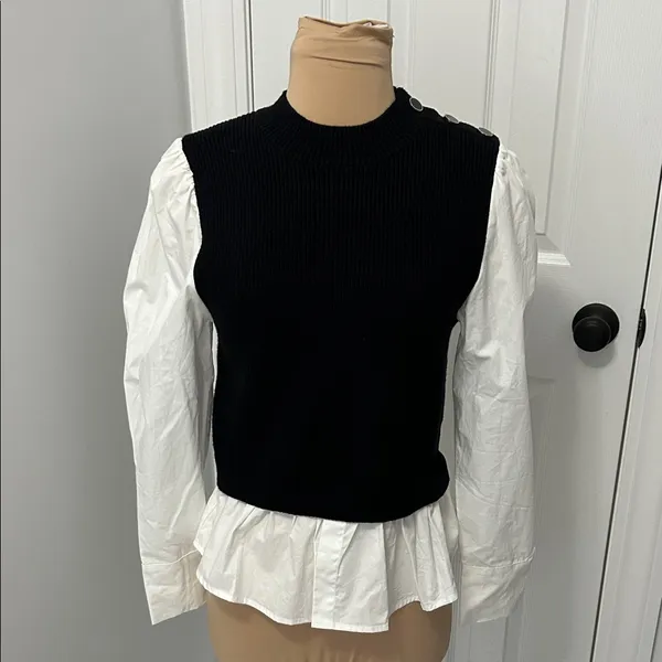 Urban Revivo Black White Sweater Shirt - Image 2
