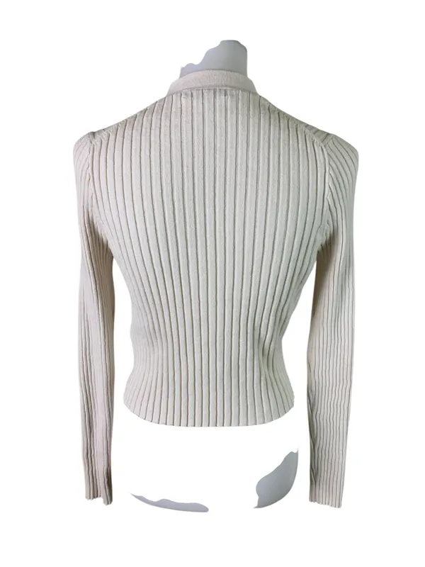 Madewell Brenville Cream Ribbed Cropped Cardigan L Button Front V Neck Minimalis - Image 3