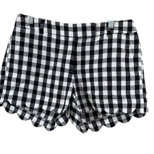 J. Crew Black-and-White Gingham linen Scallop-Hem Shorts - Image 3