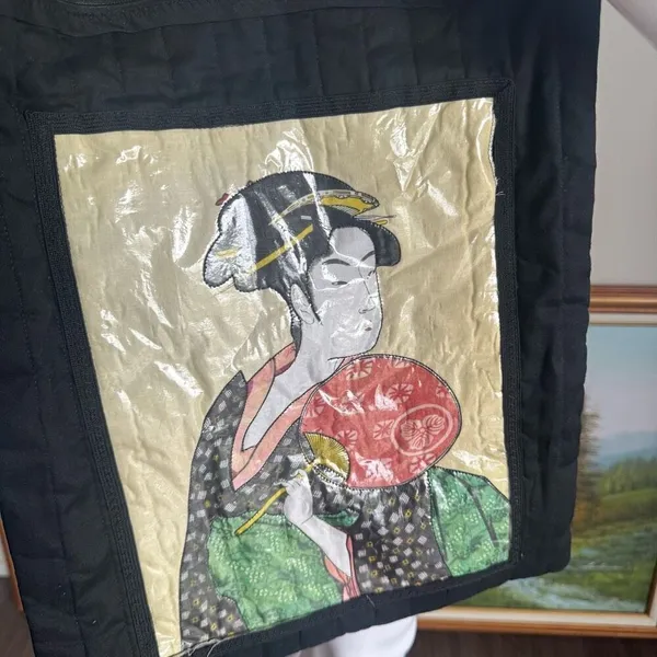 Vintage Black & Gold Geisha Print Quilted Tote Bag - Image 4