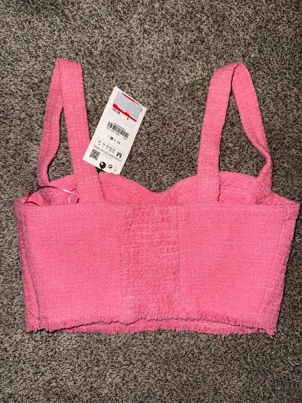 Zara Faded Pink Textured Bustier Crop Top - Image 2