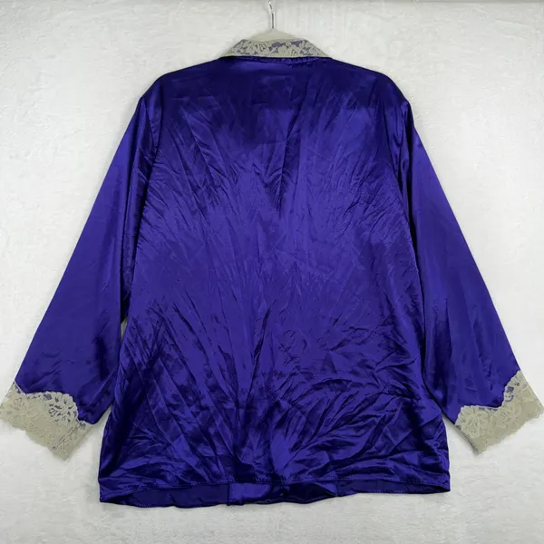 Victoria's Secret M Pajama Set Vintage Gold Label Purple Satin Lace Trim 2pc - Image 4