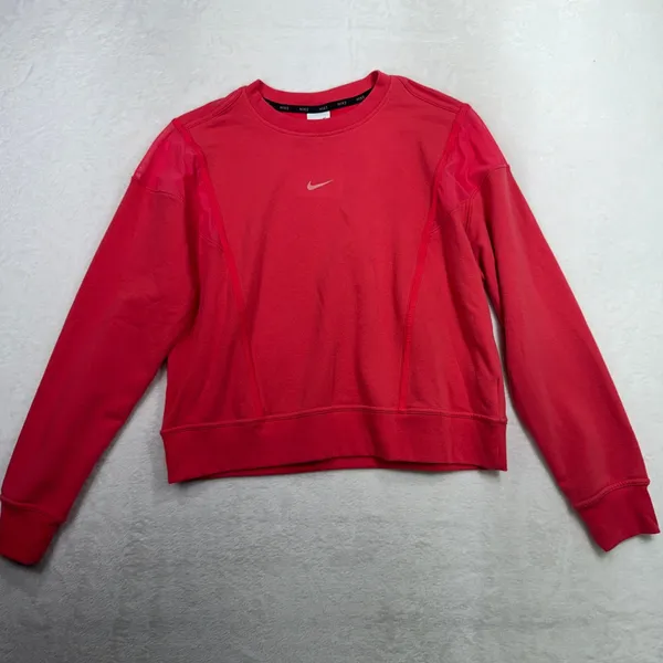 Nike Medium Sweatshirt Dri-FIT Cropped Mesh Panel FB5246-648 Pink Red Activewear - Image 2