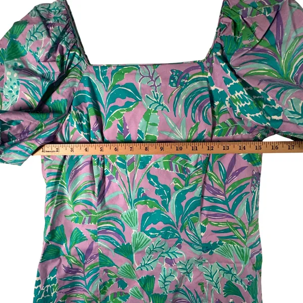 Lilly Pulitzer Lettie Dress Sz‎ 4 Purple Iris On The Chase Puff Sleeve Tropical - Image 6