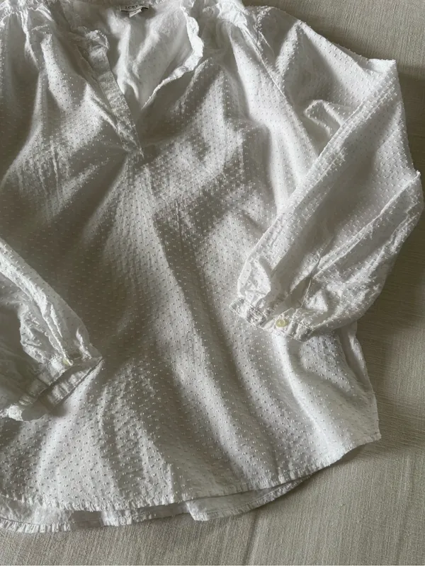 J. Crew White Clip Dot Ruffle Trim Popover Blouse - Small - Image 5
