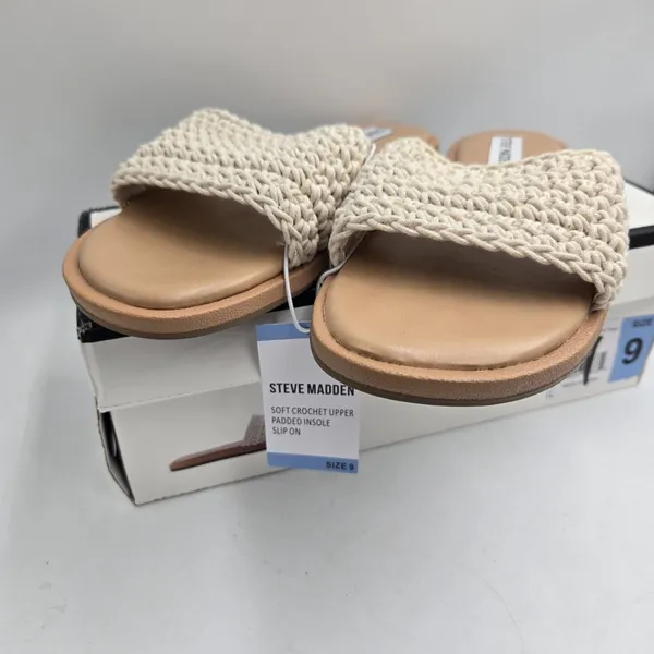 Steve Madden Women's Crochet Sandal Size 9 Tan Natural Boho New With Box Slide - Image 7