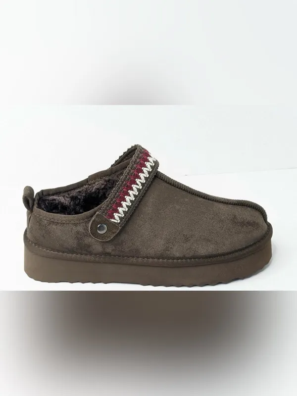 Women’s Brown FauxSuede Slip-On Loafers with Red & White Accent Strap Size 9 - Image 3