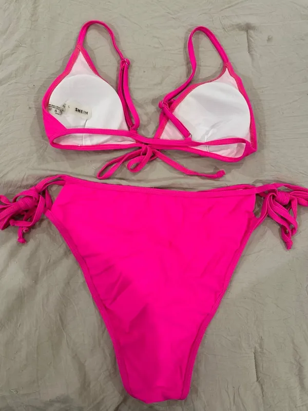 SHEIN Hot Pink Triangle Tie-Side Bikini - Image 2