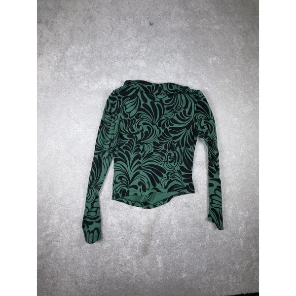 maeve anthropologie top Black‎ Green Ruched Button Front Medium Long Sleeve - Image 6