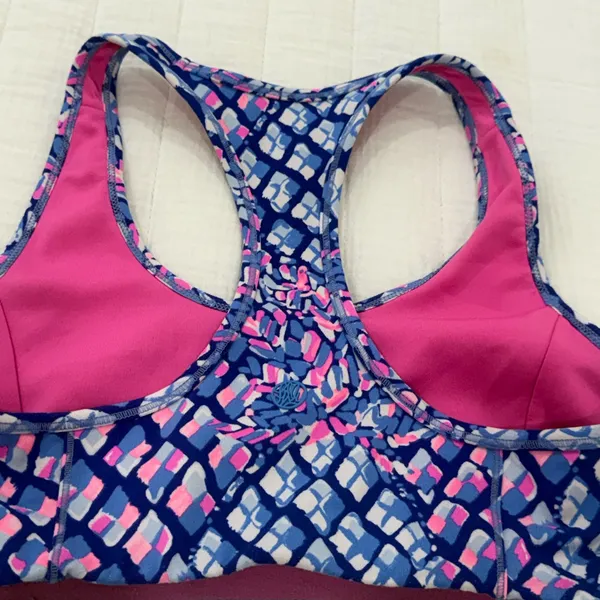 Lilly Pulitzer Teegan Sports Bra Racerback Pink Blue Patterned - Image 4