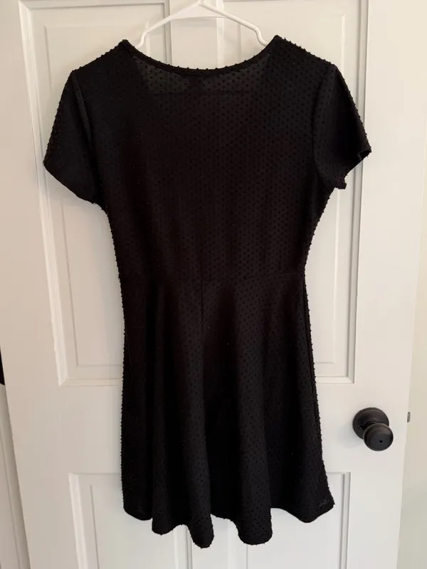 Rolla Coster Black Swiss Dot Faux Wrap‎ Tie Waist Mini Dress L - Image 4