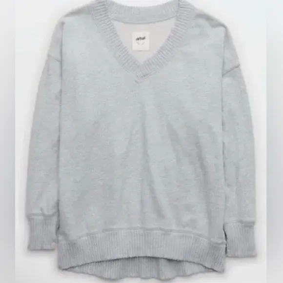 Aerie V neck Sweatshirt Light Gray - Image 3