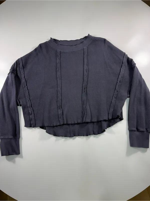 Free People Washed Deep Purple Cropped Long Sleeve Tee - Image 2