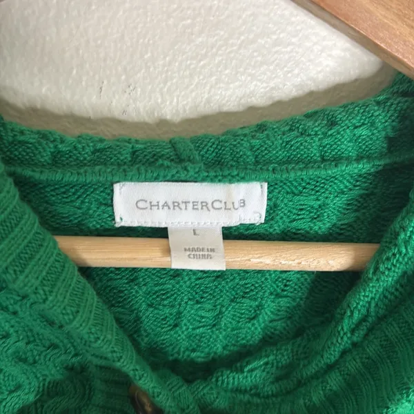 Charter club ladies Green Hooded Cardigan knit button up Sweater‎ size large - Image 6