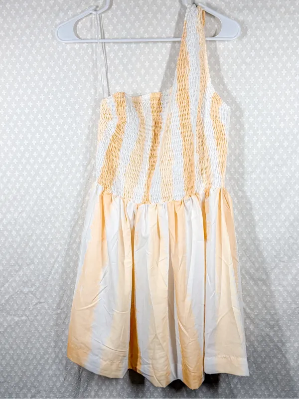 Petal‎ + Pup Yellow White Striped Smocked Kelsie One Shoulder Dress - Image 2