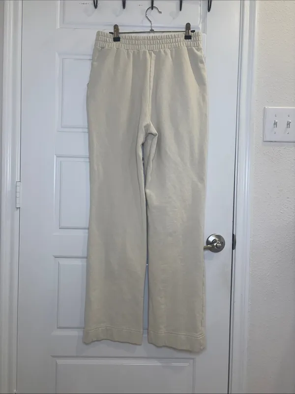 nuuds Cream Wide Leg Sweatpants Size Small 100% Cotton Lounge Pants - Image 3