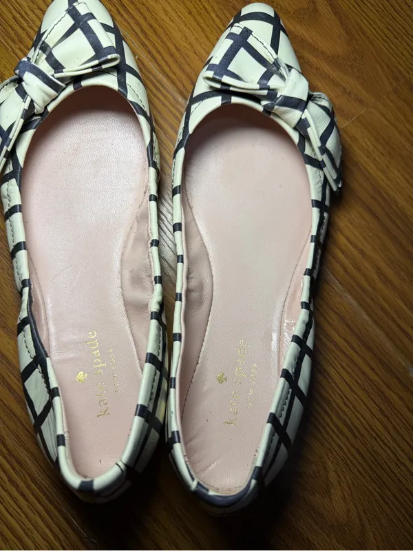 Kate Spade "Suki" Leather Plaid Bow Flats Preppy Minimalist Size 7 - Image 5