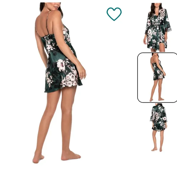 Floral Satin Kimono Robe - Green - Image 2