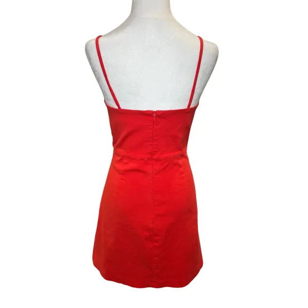 Zara Red Orange Spaghetti Strap‎ Cut Out Cocktail Mini Dress Medium Cotton Blend - Image 3
