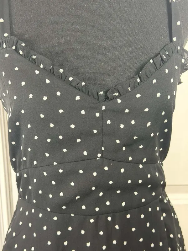 Abercrombie & Fitch Black Polka Dot Tie-Strap Ruffle Midi Dress - Image 6