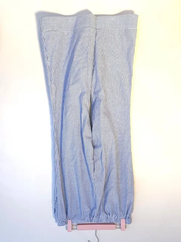SHEIN Linen-Style Mid Rise Flare Elastic Waist Pants Blue White Stripes Womens L - Image 2