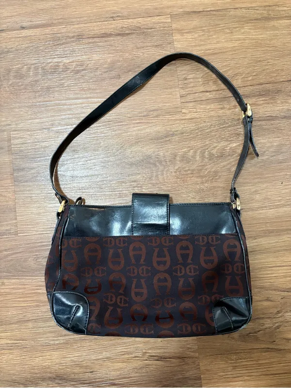 Vintage Etienne Aigner‎ Brown Black Monogram Shoulder Bag Y2K Baguette Purse - Image 3