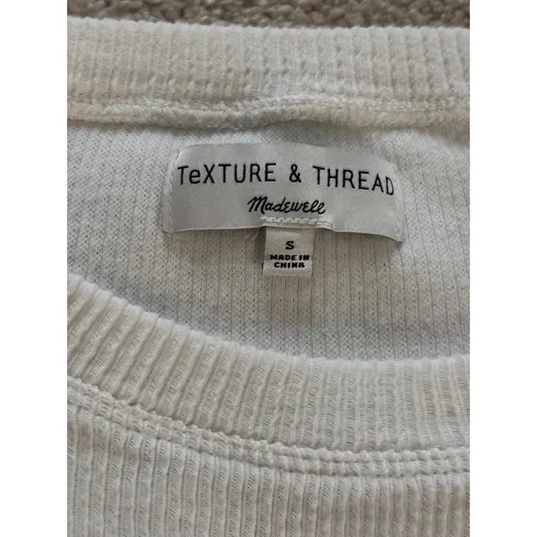 Madewell Ribbed Knit Long Sleeve Knot Front Cropped Top Ivory‎ Size S - Image 6