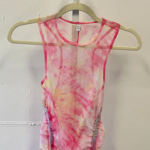 Oh Polly Tie-Dye Sheer Bodycon‎ Mini Sleeveless Dress Pink Medium Cinched Hem - Image 3