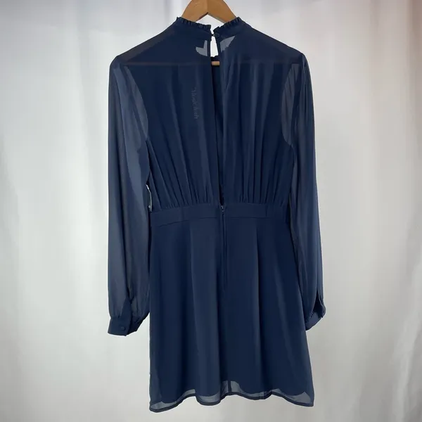 NWT ModCloth Sheer Long Sleeve Mock‎ Neck Mini Dress in Navy Blue Size 6 - Image 7