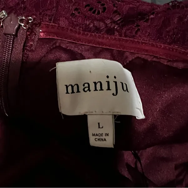 Maniju Burgundy Lace Floral Long Sleeve Off Shoulder Sweetheart‎ Maxi Dress - Image 12