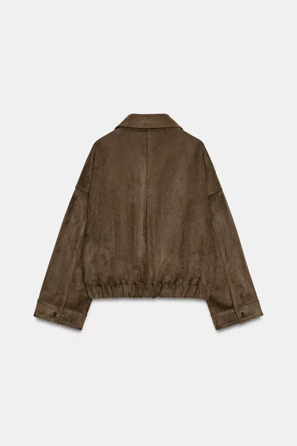 Zara Brown Tan Suede Faux Leather Bomber Jacket Outerwear - Image 11