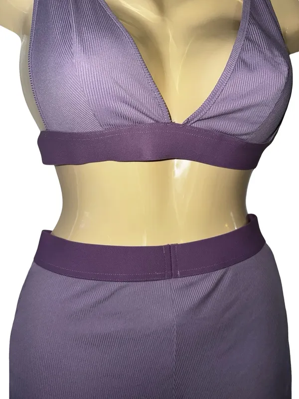 Women's Lavender Ribbed Bralette & Shorts Set - Unbranded - Image 2