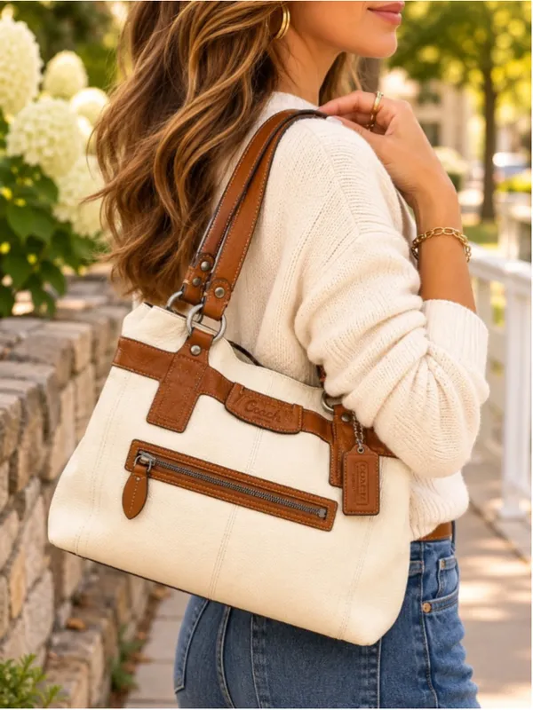 Vintage Coach Penelope F14686 Pebbled Leather Shoulder Bag Chalk Brown - Image 8