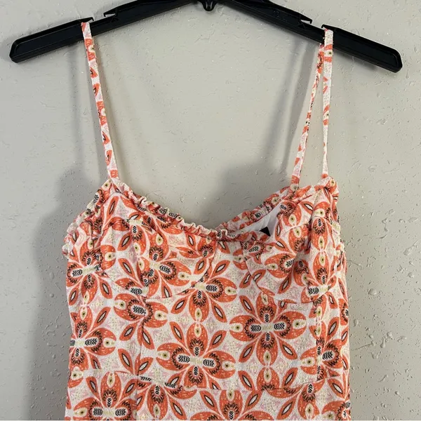 Slate & Willow Printed Ruffle Hem Cream Orange Midi Dress Formal Wedding Guest - Image 4