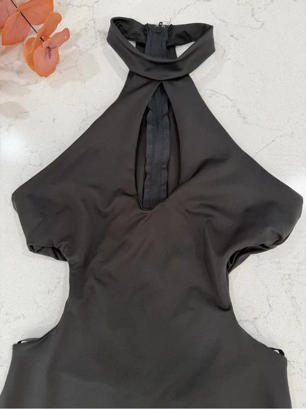 Windsor Black Halter Midi Dress with Cutouts - Image 4