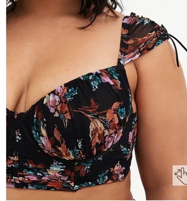 Torrid Curve Dark Floral Ruched Mesh Cap Sleeve Underwire Bra - Image 3