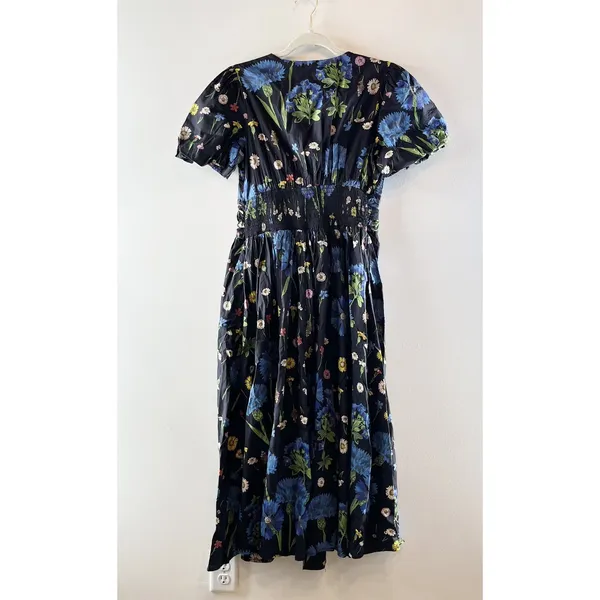 Anthropologie The Katerina Button Front Floral Short Sleeve Midi Dress Blue S - Image 5